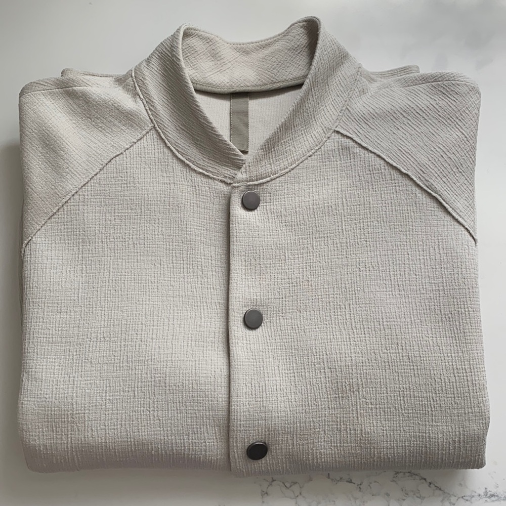 Harris Wharf London Men's Off White Button-Up Knit Bomber Jacket